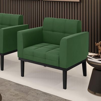 Poltrona Base De Madeira Fixa Preto Elisa Suede Verde D03 - D'rossi