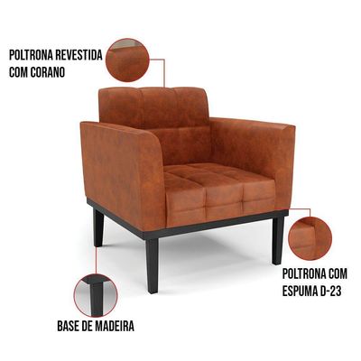 Poltrona Base De Madeira Fixa Preto Kit 2 Elisa Corano D03 - D'rossi Cor Nozes
