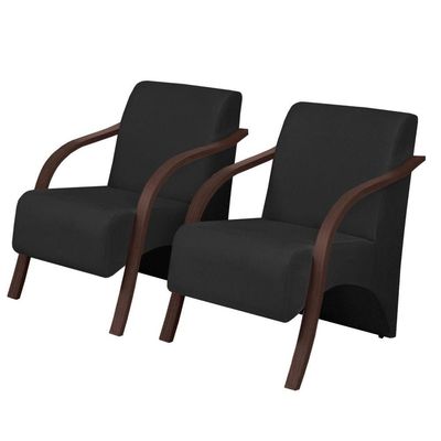 Kit 2 Poltronas Vênus 1 Lugar Braço Madeira Preta