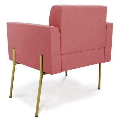 Poltrona Pé De Ferro Dourado Para Sala Elisa Suede D03 - D'rossi Cor Rose
