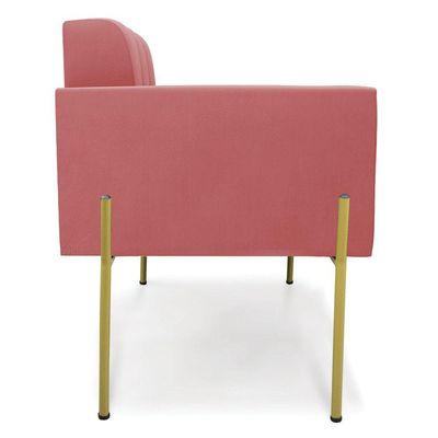 Poltrona Pé De Ferro Dourado Para Sala Elisa Suede D03 - D'rossi Cor Rose