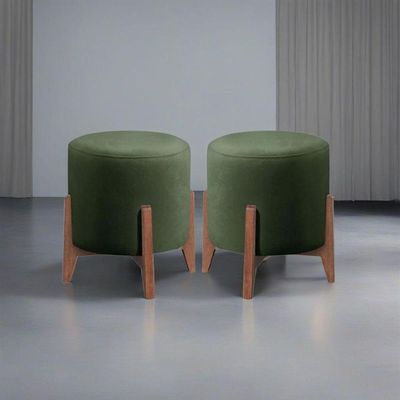 Kit 2 Puff Decorativo Para Sala Redondo Luxo Selena Veludo Verde