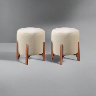 Kit 2 Puff Decorativo Redondo Luxo Roma Linho Marfim