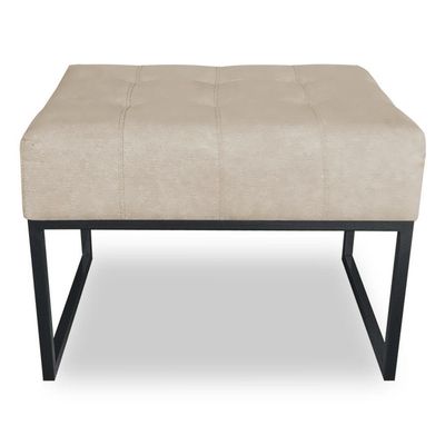 Kit 02 Puffs Lisa Suede Bege Base Metálica Industrial Preto - Pallazio