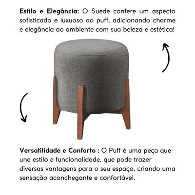 Kit 2 Puff Decorativo Para Sala Redondo Luxo Selena Suede Cinza