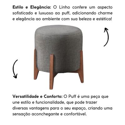Kit 2 Puff Decorativo Para Sala Redondo Luxo Selena Linho Cinza