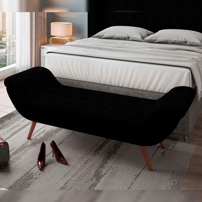 Puff Recamier Decorativo Com Tachas 195cm Santorini Bouclê Preto