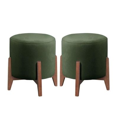 Kit 2 Puff Decorativo Para Sala Redondo Luxo Viena Suede Verde