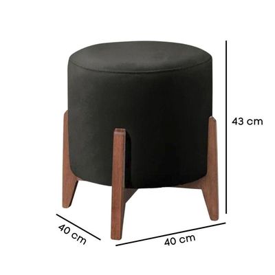 Kit 2 Puff Decorativo Para Sala Redondo Luxo Selena Suede Preto
