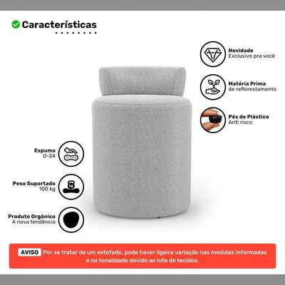 Kit 02 Puffs Decorativos Orgânicos Living Aegon Minimalista Bouclê Cinza Claro - Desk Design