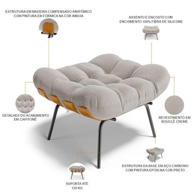 Kit 2 Puff's Decorativos Costela L02 Bouclê Creme - Lyam Decor