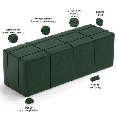 Puff Decorativo Living 140 Cm Roma W01 Couríssimo Verde - Lyam