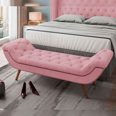 Puff Recamier Decorativo Com Tachas 140cm Santorini Bouclê Rosê