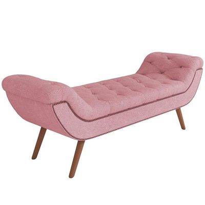 Puff Recamier Decorativo Com Tachas 140cm Santorini Bouclê Rosê
