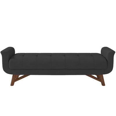 Puff Recamier Decorativo Com Pés Em Madeira 140 Cm Itália P05 Veludo Preto