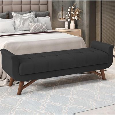 Puff Recamier Decorativo Com Pés Em Madeira 140 Cm Itália P05 Veludo Preto