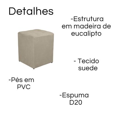 Kit 2 Puff Quadrado Decorativo Suede Cor:creme