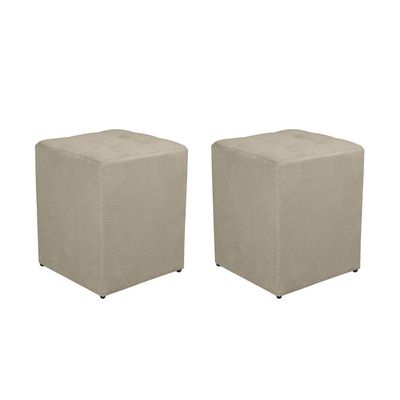 Kit 2 Puff Quadrado Decorativo Suede Cor:creme