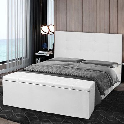 Kit Cabeceira E Calçadeira Baú Queen 1,60m Berlim Corano Branco - Pallazio