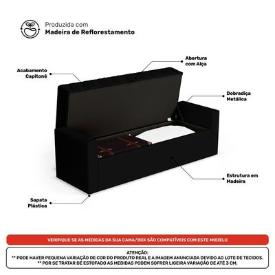 Cabeceira E Calçadeira Báu King Size Atena 195cm Capitonê Suede Preto - Desk Design