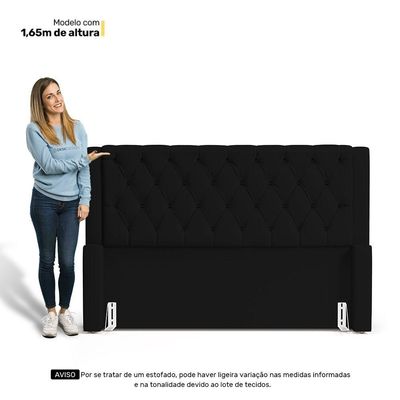 Cabeceira E Calçadeira Báu King Size Atena 195cm Capitonê Suede Preto - Desk Design
