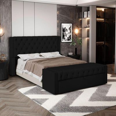Cabeceira E Calçadeira Báu King Size Atena 195cm Capitonê Suede Preto - Desk Design