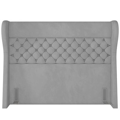 Kit Cabeceira Cama Box Casal 195cm Madrid Com Puff Recamier Santorini Veludo Cinza