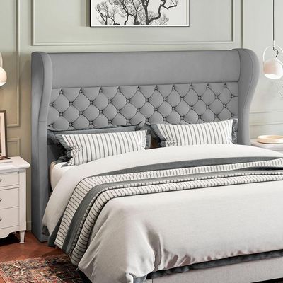 Kit Cabeceira Cama Box Casal 195cm Madrid Com Puff Recamier Santorini Veludo Cinza