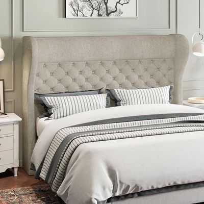Kit Cabeceira Cama Box Casal 195cm Madrid Com Puff Recamier Santorini Bouclê Creme