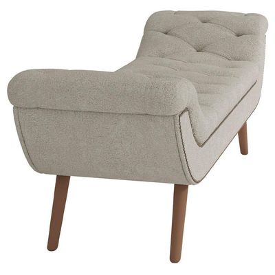 Kit Cabeceira Cama Box Casal 195cm Madrid Com Puff Recamier Santorini Bouclê Creme