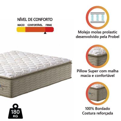Colchão Casal King Molas Guarda Costas Max Com Pillow 193x203x40cm Bege/branco Probel Bege