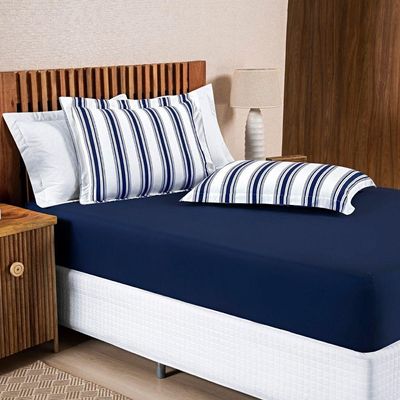 Jogo De Lençol Mimis Casal 3 Peças Malha 100% Algodão Extra Macio - Azul Marinho