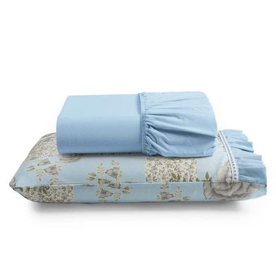Jogo De Lençol Afrodite Solteiro 2 Peças Algodão 180 Fios Estampado Floral - Azul