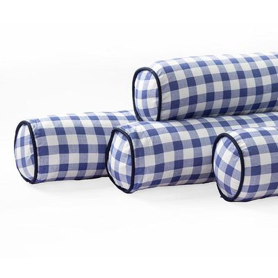 Kit Para Berço Jogo De Lençol Com Rolinhos 100% Algodão 7 Peças - Xadrez Azul