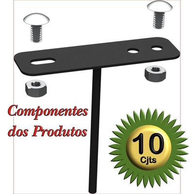 10 Suportes Espetos Estacas Chão Refletor - 10 Cjts - Preto