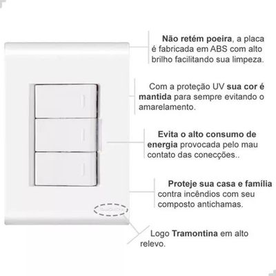 Placa 4x2 + 3 Interruptores Simples 10a-250v 250v - Branco