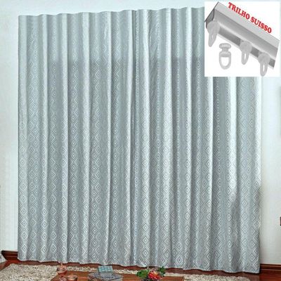 Cortina Em Jacquard Degradê 4,00 X 2,70 Para Trilho Suisso - Cinza