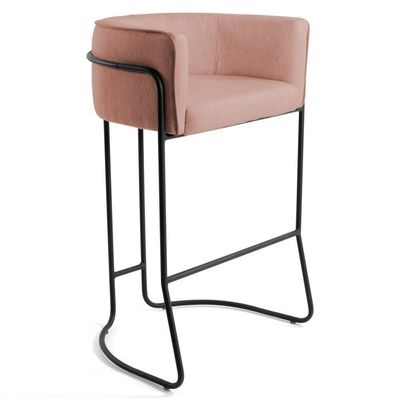 Banqueta Base Aço Preto Betina C-105 Linho Rosê - Domi