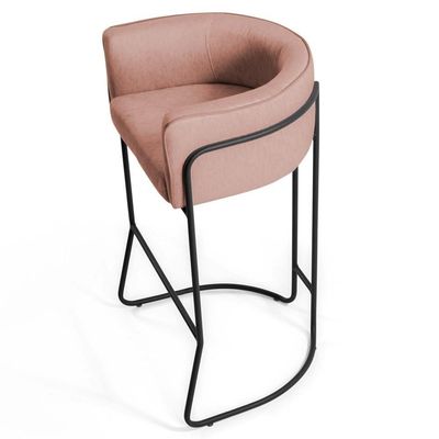 Banqueta Base Aço Preto Betina C-105 Linho Rosê - Domi