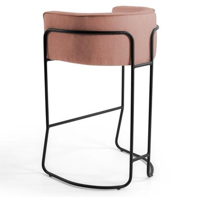Banqueta Base Aço Preto Betina C-105 Linho Rosê - Domi