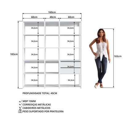 Kit Estante Livreiro 03 Pecas 183x160cm Branco Proddy Branco