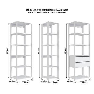Kit Estante Livreiro 03 Pecas 183x160cm Branco Proddy Branco
