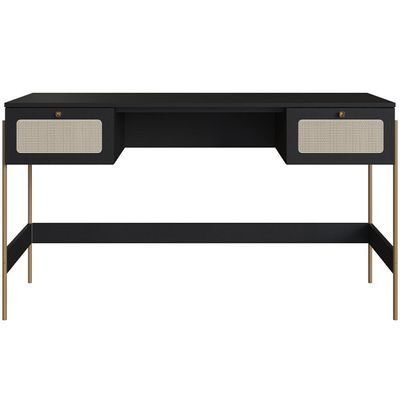 Estante Livreiro Home Office E Mesa Escrivaninha Industrial Indy A03 Nero Dourado