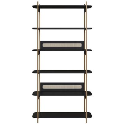Estante Livreiro Home Office E Mesa Escrivaninha Industrial Indy A03 Nero Dourado