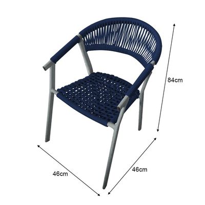 Kit 4 Cadeiras Decorativa Joana Em Corda Náutica E Base Em Alumínio Cinza -azul Marinho - Cor: Azul