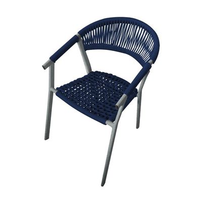 Kit 4 Cadeiras Decorativa Joana Em Corda Náutica E Base Em Alumínio Cinza -azul Marinho - Cor: Azul