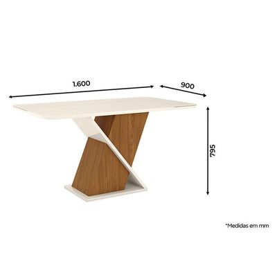 Mesa De Jantar Fiorella 160 Cm Tampo Arredondado Com Vidro Nature Off White - Henn