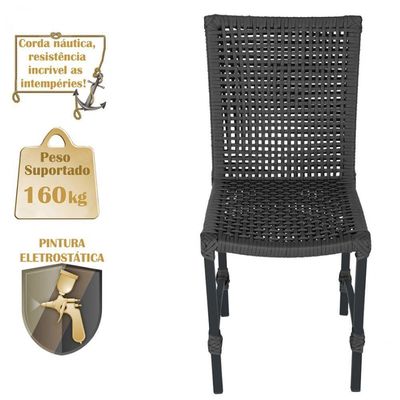 Mesa Ascoli 120 Cm Com 6 Cadeiras Cannes De Alumínio Trama Preto