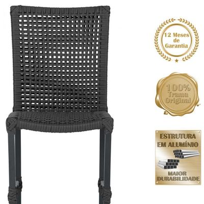 Mesa Ascoli 120 Cm Com 6 Cadeiras Cannes De Alumínio Trama Preto