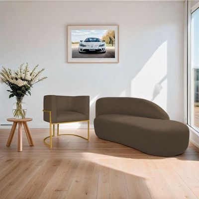 Kit Divã Luna 185cm Lado Direito E 01 Poltrona Base De Ferro Dourado Suede Marrom